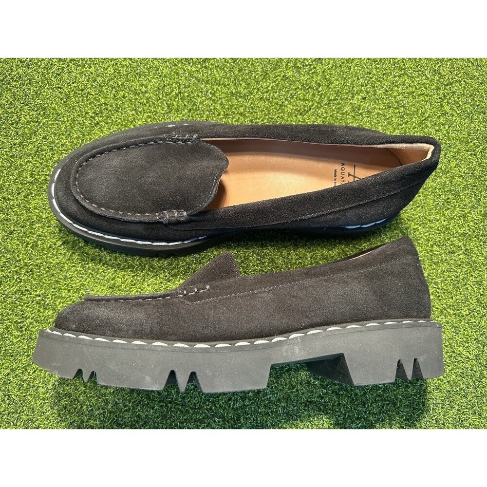 Aquatalia Women Hayley Water Resistant Suede Platform Lug Loafers Size 9.5 Black